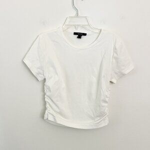 forever 21 // cropped ruched white tee shirt M